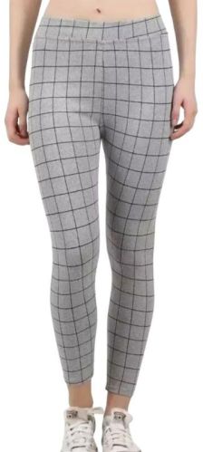 Grey Checkered Cotton Blend Jegging, Gender : Female