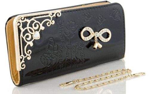 PU Leather Solid Clutche Purse In Black