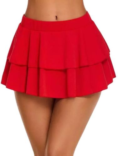 Satin Ruffle Mini Skirt For Girls-red
