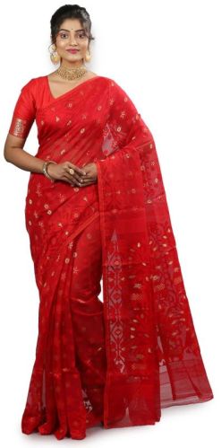 Dhakai Jamdani Saree, Color : Red