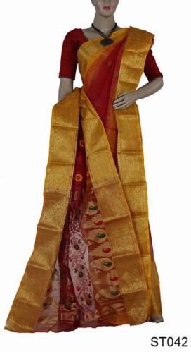 Gorgeous Dual-colour Handloom Tant Silk Saree