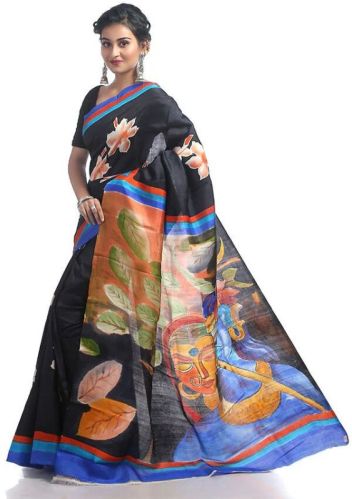 Silk Hand Painted Saree, Length : 6.30 Meter