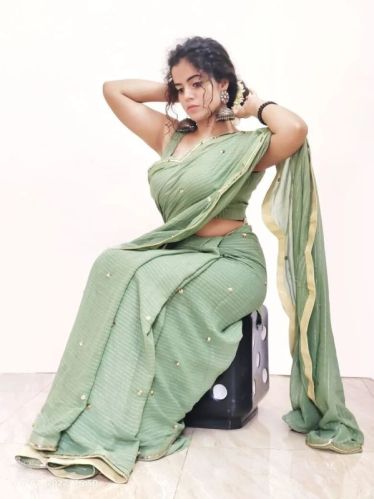 Georgette Green Hand Embroidered Saree