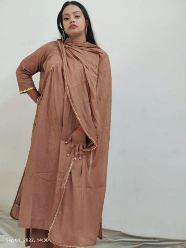 Light Brown Hand Embroidered Gathered Kurta