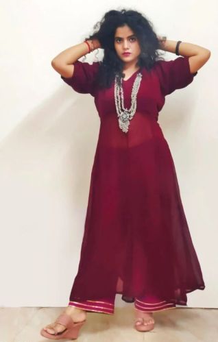 Maroon Half Anarkali Kurta