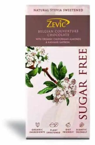 Zevic Belgian Couverture Chocolate With Organic Californian Almonds And Kashmiri Saffron