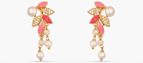 Eriha Pearl Cz Pink Leaf Drop Earrings