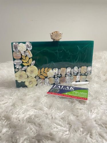 Handmade Green Resin Clutch Bag, Gender : Female