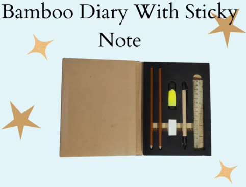 Plain Printed Bamboo Notebook With Sticky Notes Standard