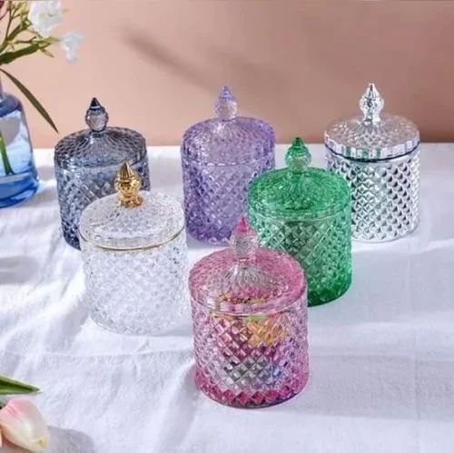 Diamond Cut Glass Jar For Food Products Storage, Decoration