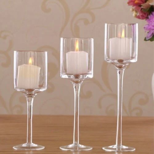 Set Of 3 Tall Glass Candle Holder