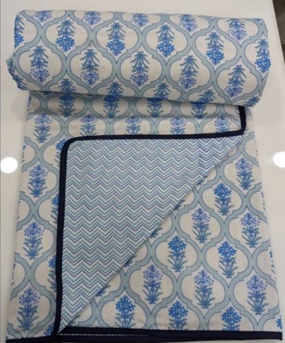 Blue Printed Cotton Dohar Blanket For Home