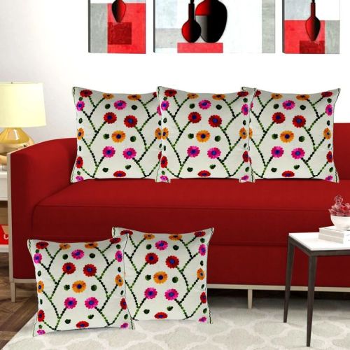 Colorful Wool Thread Hand Embroidered Cushion Cover