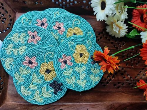 Handmade Farmhouse Floral Beaded Coasters For Tableware