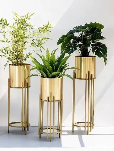 Golden Round 3 Tier Metal Planter Stand