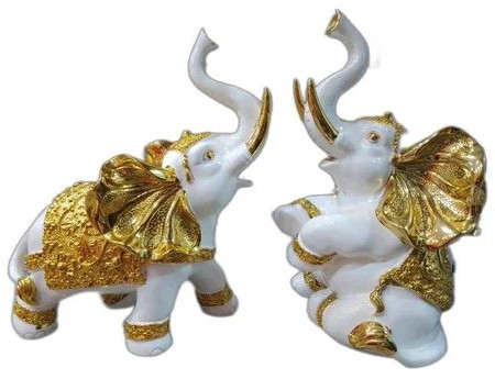 Polished Marble Elephant Jodi Statue For Interior Decoration