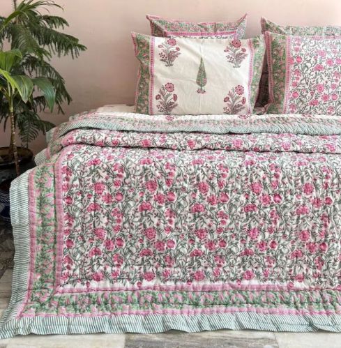 Hand Block Reversible Jaipuri Razai For Bedroom Use, Bedding