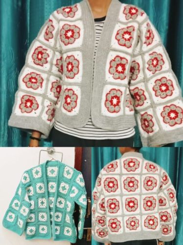 Wool Printed Square Crochet Granny Cardigan, Gender : Female