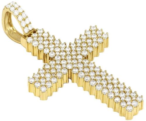 14K Yellow Gold With 5.3CT Round Diamond Cross Pendant