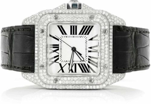 Moissanite Stainless Steel High Custom Jewellers Cartier Diamond Studded Watch, Speciality : Scratch Proof