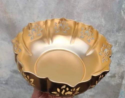 Polished Golden Metal Lotus Urli For Decoration Purpose