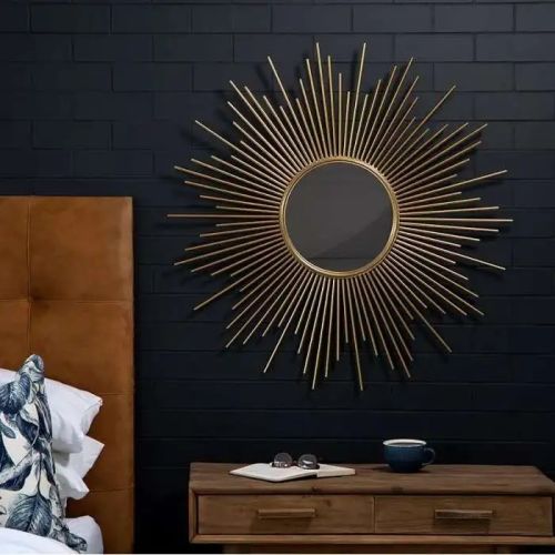 Coated Glass Starbust Metal Wall Mirror, Shape : Round