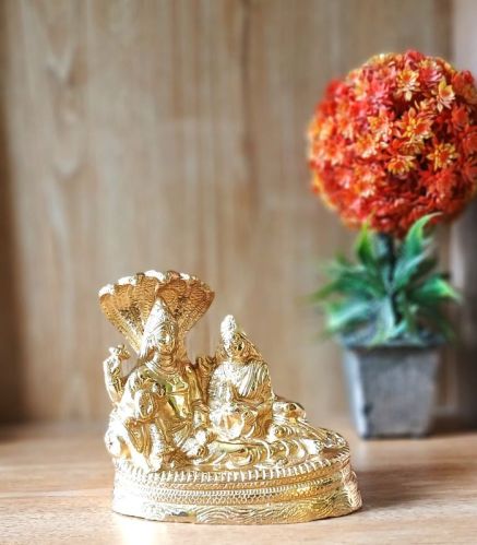 Gold Finish Brass Vishnu Laxmi Ji For Temple, Interior Decor, Office, Home, Gifting