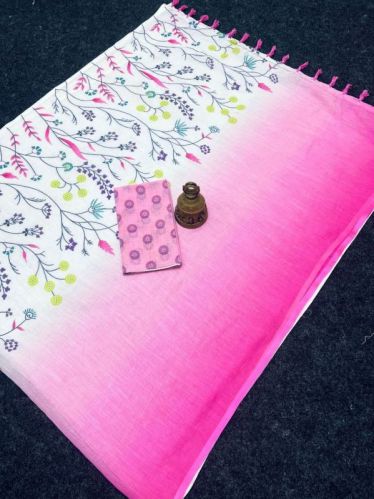 Unstitched Cotton Digital Printed Linen Sarees, Speciality : Dry Cleaning