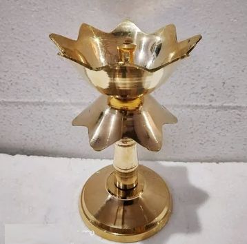 Polished Brass Lotus Shape Samai For Home Pooja