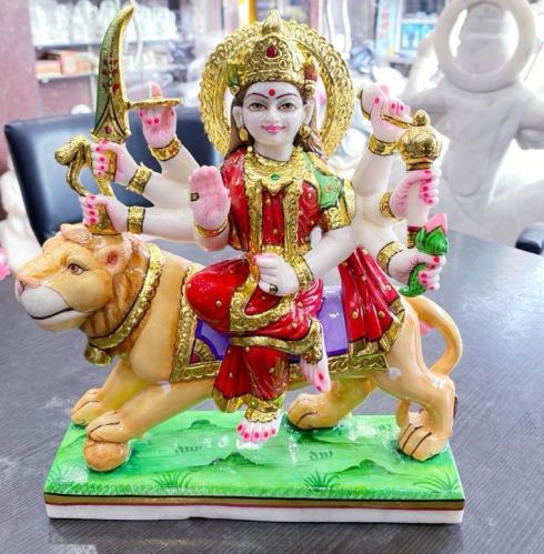 Multicolor Marble Maa Durga Statue For Temple, Office, Home