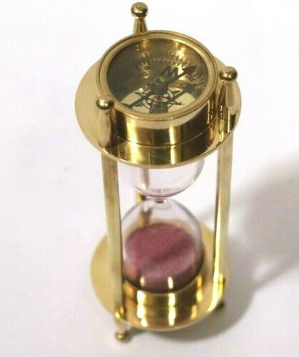 Brass Nautical Sand Timer With Compass, Weight : 160 Gm
