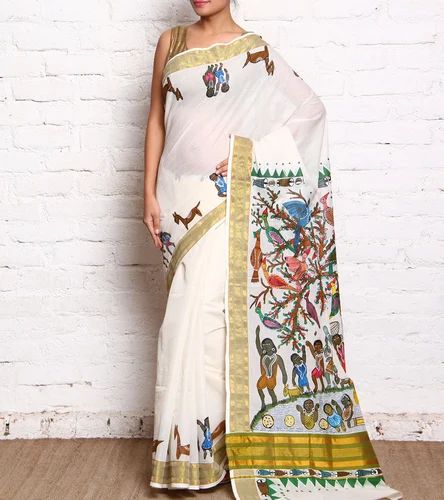 Lapink Unstitched Hand Painted Saree, Technics : Handmade