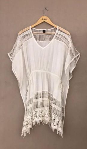 Beachwear White Cotton Kaftan, Gender : Female