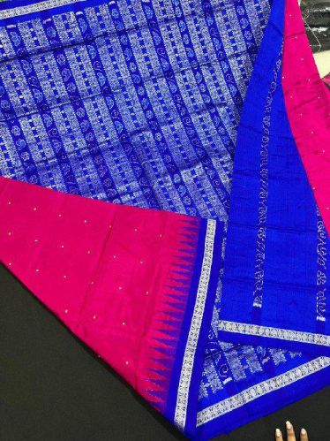 Ladies Blue & Pink Silk Pata Saree