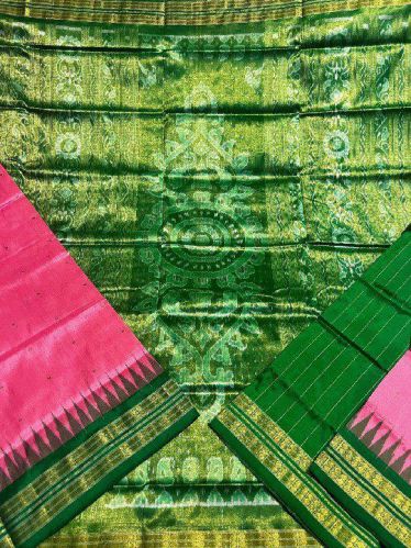 Ladies Green & Baby Pink Sambalpuri Original Silk Saree