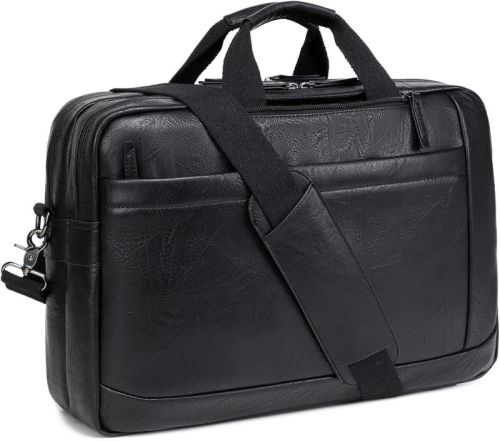 Mens Black Crunch Leather Shoulder Laptop Bag