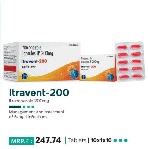 200mg Itravent Capsules, Packaging Size : 10x1x10 Pack