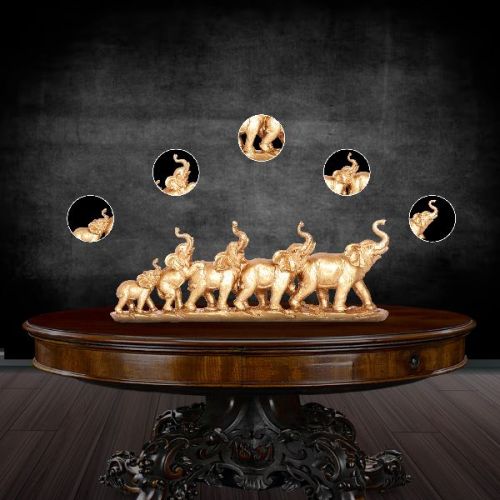 Polished Resin Elephant Family Statue for Home Decor
