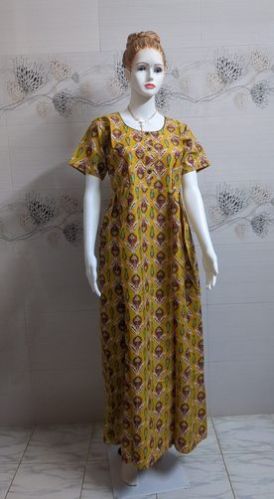 Ladies Yellow Frock Type Cotton Nighty, Technics : Machine Made