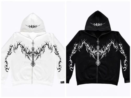 Mens Fleece Graphic Print Zipper Hoodie