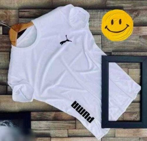 100% Polyester Regular Collar Printed Puma Mens Tshirt, Color : White