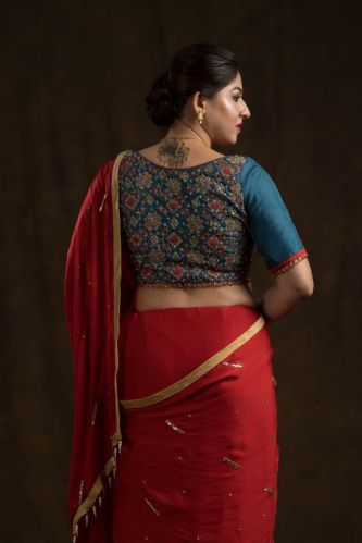 Silk SAPPHIRE BLUE HAND EMBROIDERED BLOUSE