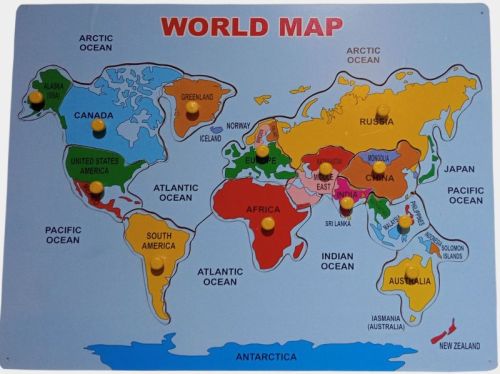 Color Coated TE-48 Wooden World Map Puzzle, Color : Multicolor