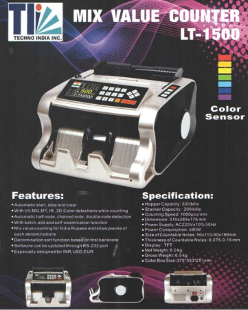 Mix Note Value Counting Machine LT-1500, Weight : 6 Kg