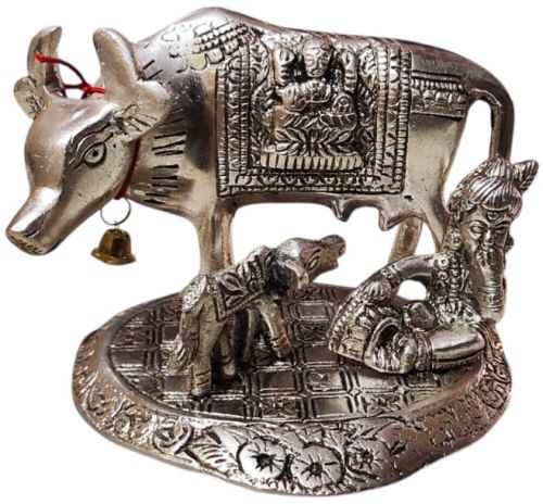 4 Inch Cow Silver Statue For Decoration Use