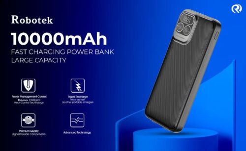 Robotek S15 Electra 10000 mAh Power Bank With Built-in 2 Types Of Cables