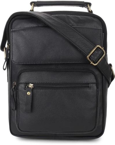 N-585 Blk Leather Sling Bags, Closure Type : Zipper