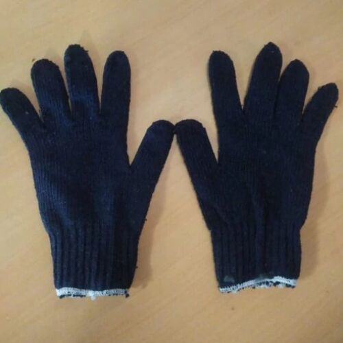 Plain Cotton Knitted Hand Gloves, Color : Navy Blue