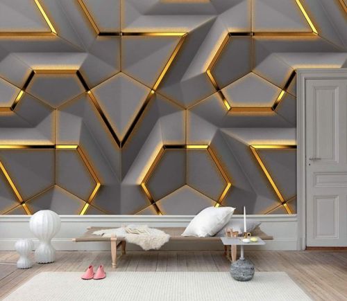 Plastic 3D Wallpaper, Color : Golden, Grey