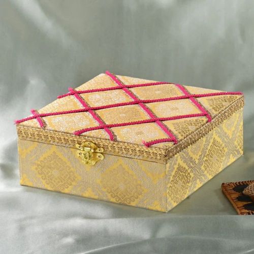 MDF Woods Golden Blush Jewelry Box, Shape : Rectangle For Using Decoration Gift Purpose